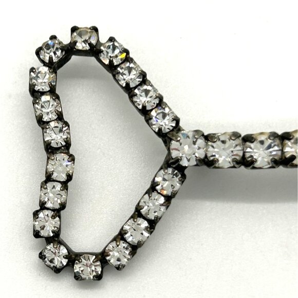 Vintage 1940s Broock Rhinestone Key To My Heart Pot Metal Brooch WWII Era - Picture 3 of 16